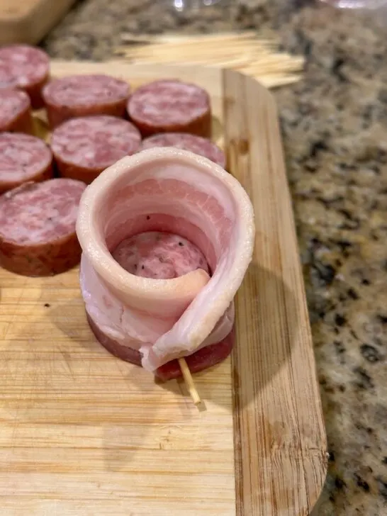 Bacon wrapped sausage