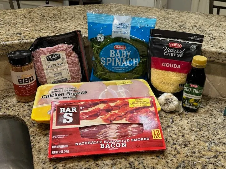 Ingredients for bacon wrapped stuffed chicken