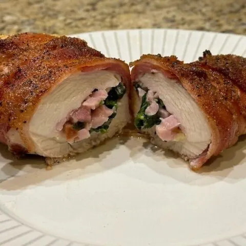 Bacon wrapped stuffed chicken