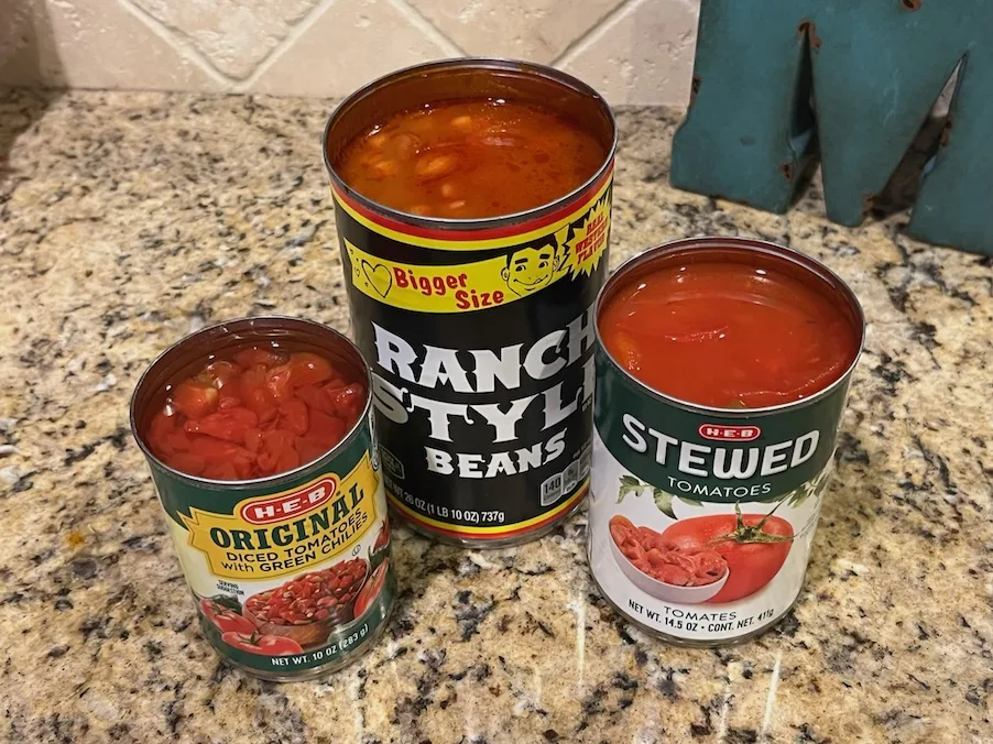 Ranch style beans, stewed and diced tomatoes