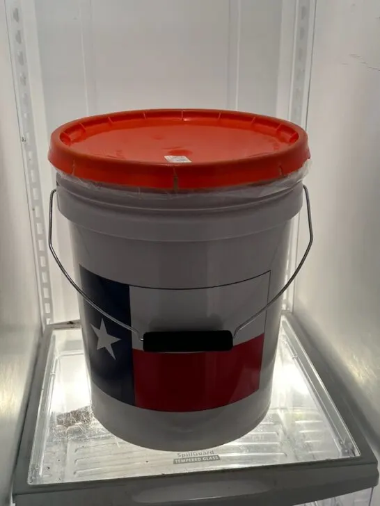 Brining bucket in refrigerator