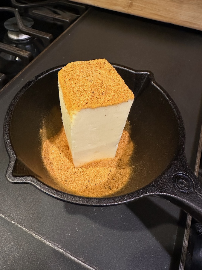 Butter and seasoning in small cast iron skillet