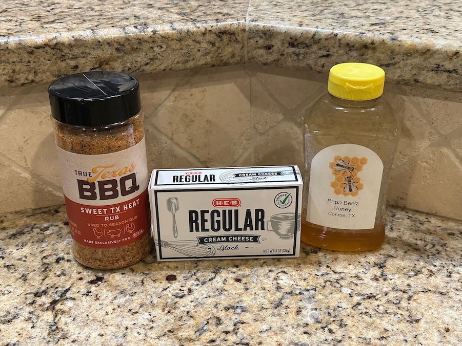 Ingredients for Smoked Cream Cheese with Honey Drizzle from Backyard Texas Grill