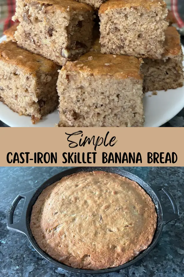 banana bread in cast iron skillet