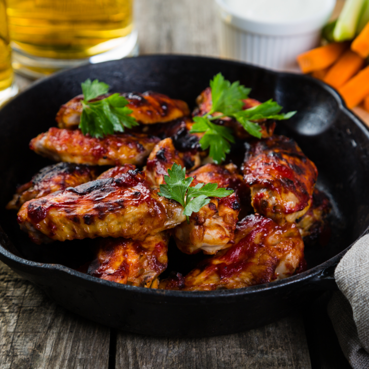BBQ chicken in cast iron skillet