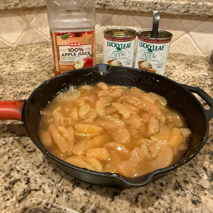 cast iron skillet filled with apples
