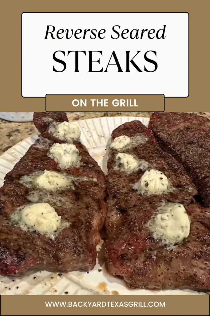 reverse seared steaks on the grill - pic of multiple juicy steaks