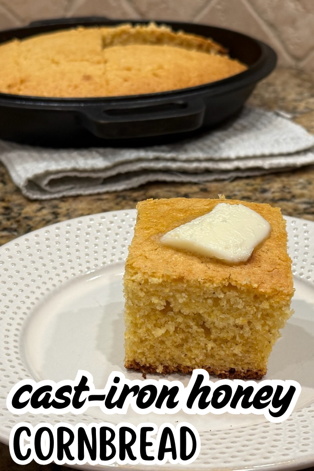 cast iron honey cornbread (pin for Pinterest)