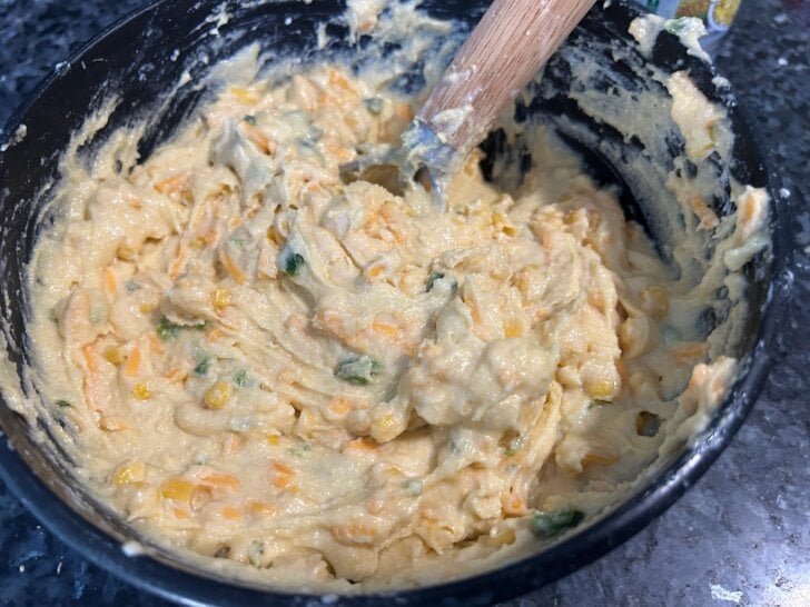 Jalapeno Cheddar Skillet Cornbread batter in bowl