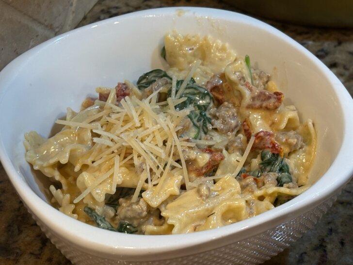 creamy italian bowtie pasta in bowl
