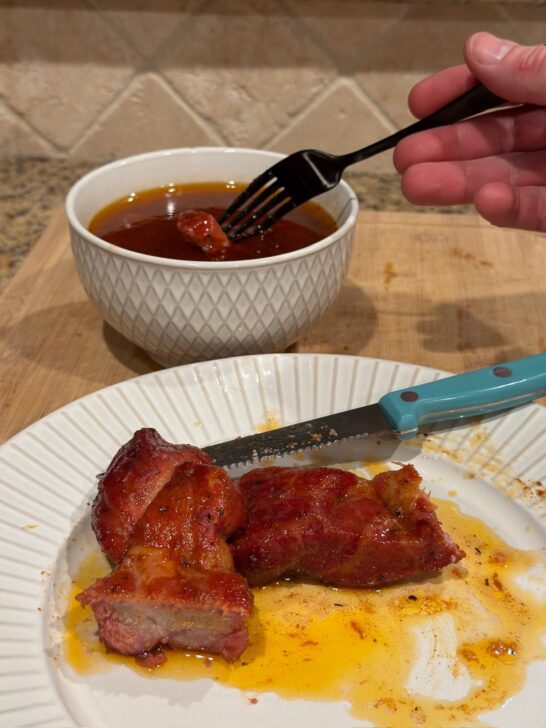 Smoked Honey Bourbon Country-Style Ribs with juice