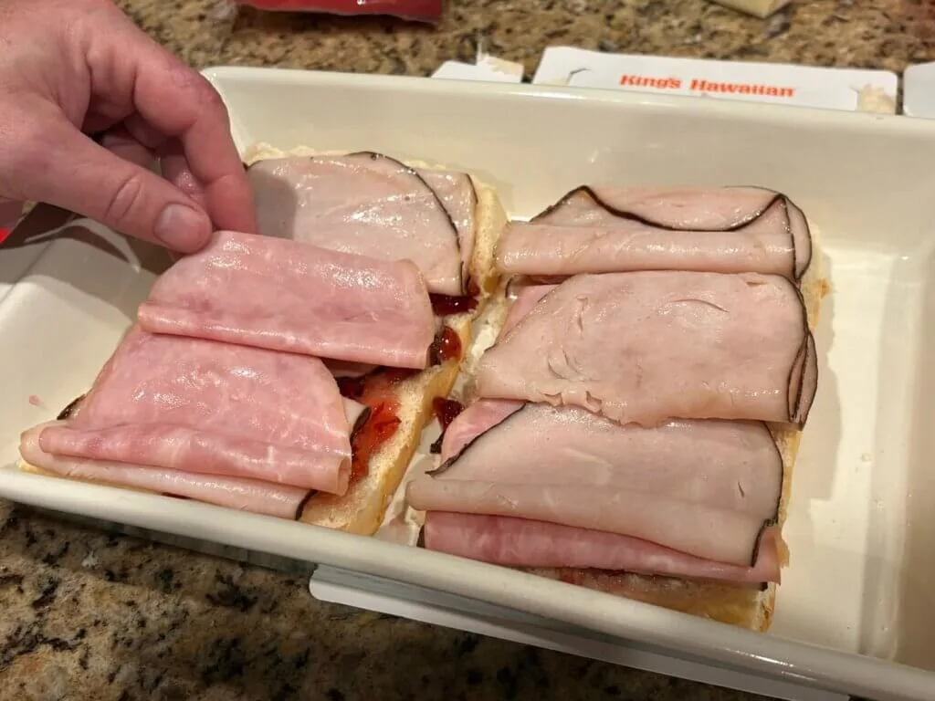ham on sliders in casserole dish