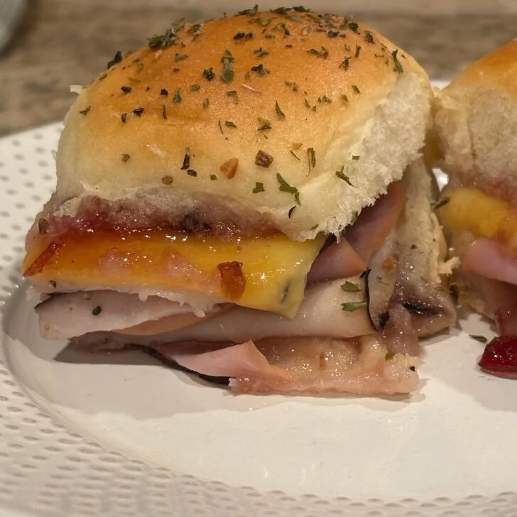 ham and turkey slider on plate