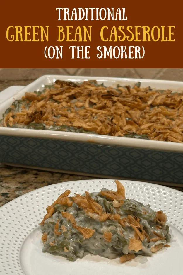 traditional green bean casserole pin for pinterest