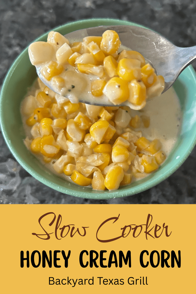 Slow Cooker Honey Cream Corn pin for pinterest