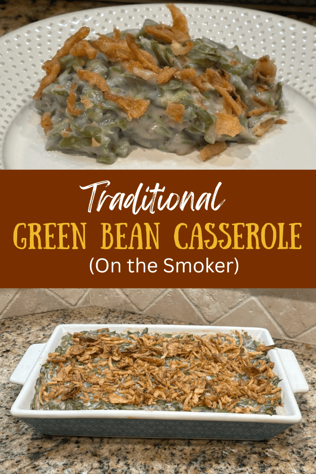 traditional green bean casserole pin for pinterest