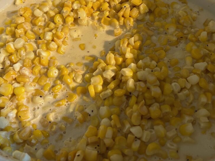 Slow Cooker Honey Cream Corn in crock pot, finished
