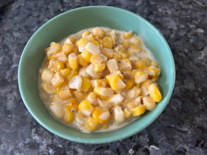 Slow Cooker Honey Cream Corn in bowl, ready to eat