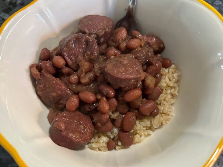 serving of red beans and rice in bowl