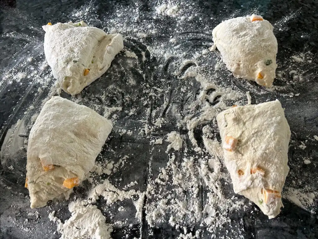 Same Day Jalapeno Cheddar Sourdough Rolls (dough cut up into pieces)
