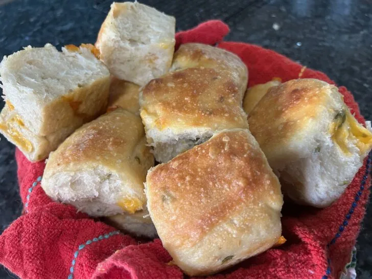 Same Day Jalapeno Cheddar Sourdough Rolls in basket