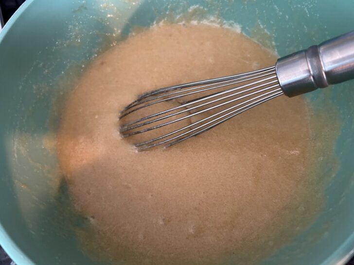 texas sheet cake - wet ingredients mixed in bowl