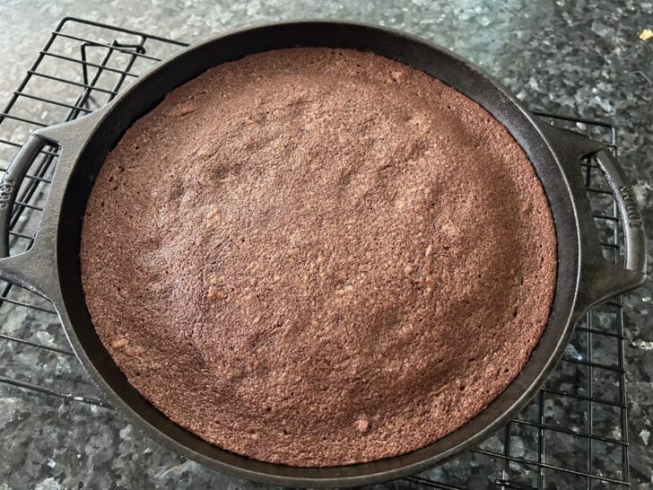 texas sheet cake brownies, baked in cast iron