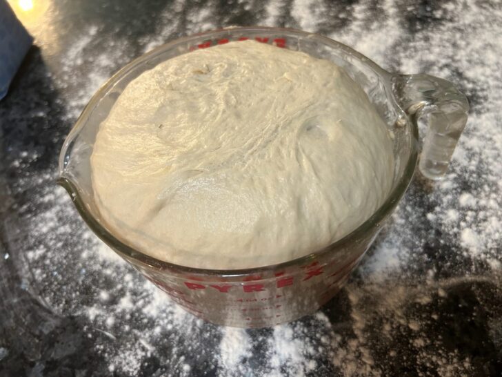 risen bread dough in bowl