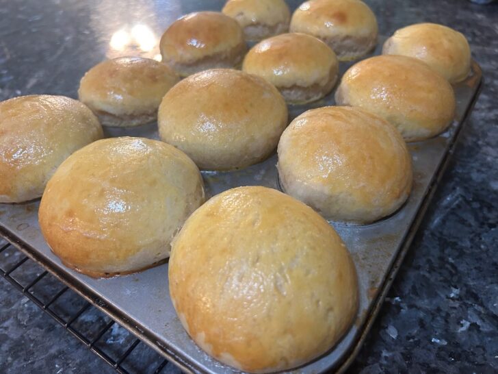 Golden Texas Dinner Rolls in muffin pan