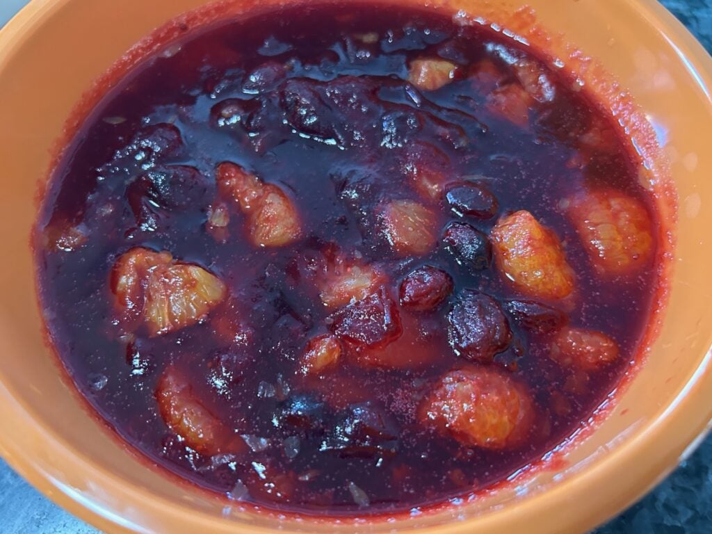 cranberry salad in bowl, cooling