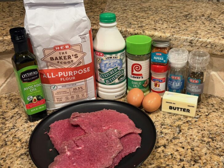 chicken fried steak ingredients on countertop