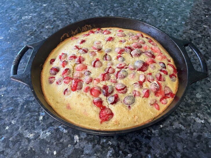 cast iron with baked cornbread