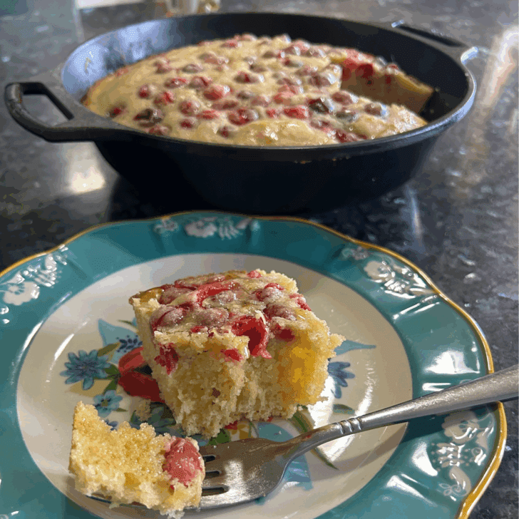 baked cranberry cornbread sliced