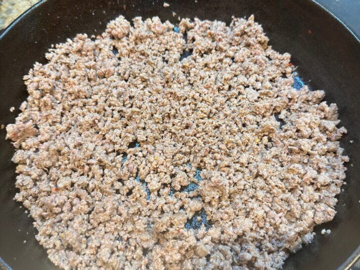 browned breakfast sausage in pan