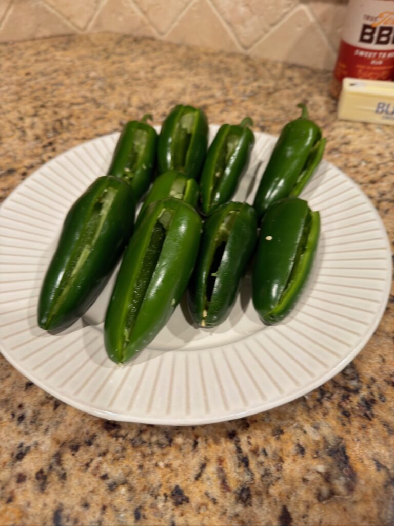 plate of cut, de-seeded jalapenos