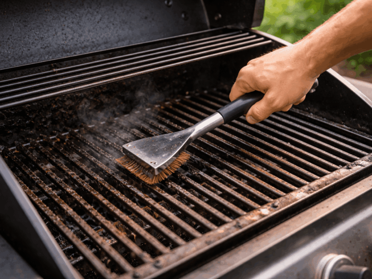 dirty grill being cleaned