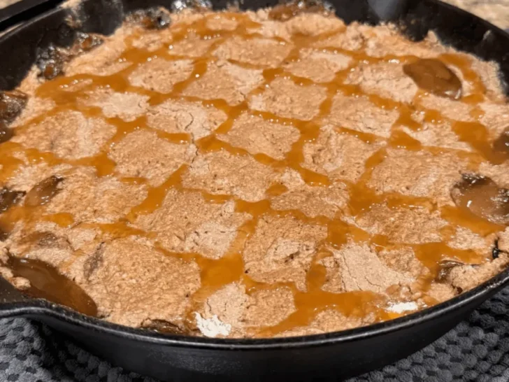 apple spice dump cake in a skillet