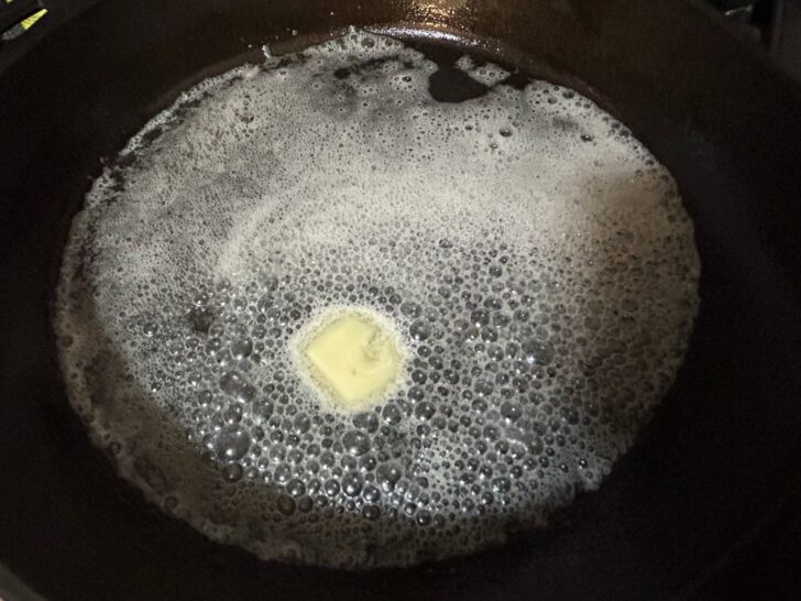 oil and butter in cast iron skllet, heated and ready for potatoes to be added