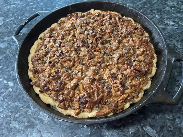 Texas Trash Pie baked in cast iron