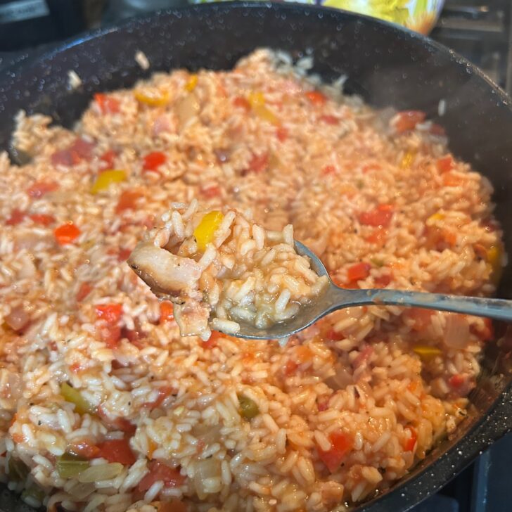 spanish rice, nearly cooked