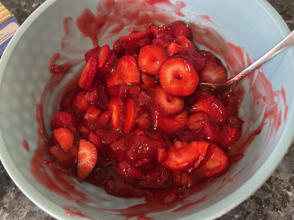 fresh strawberries sliced and worked into canned pie filling