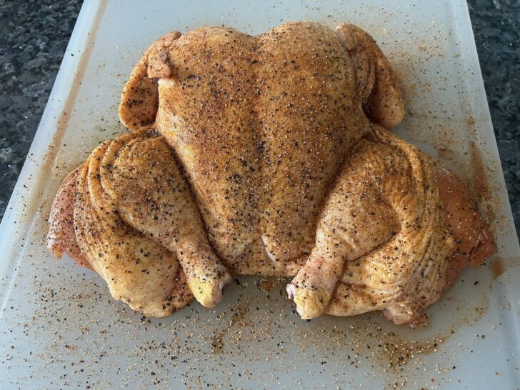 Easy Spatchcock Chicken seasoned and ready to grill. 
