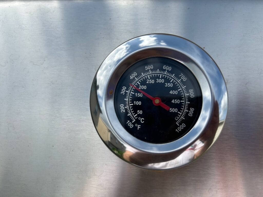 grill thermometer set at 350 degrees F