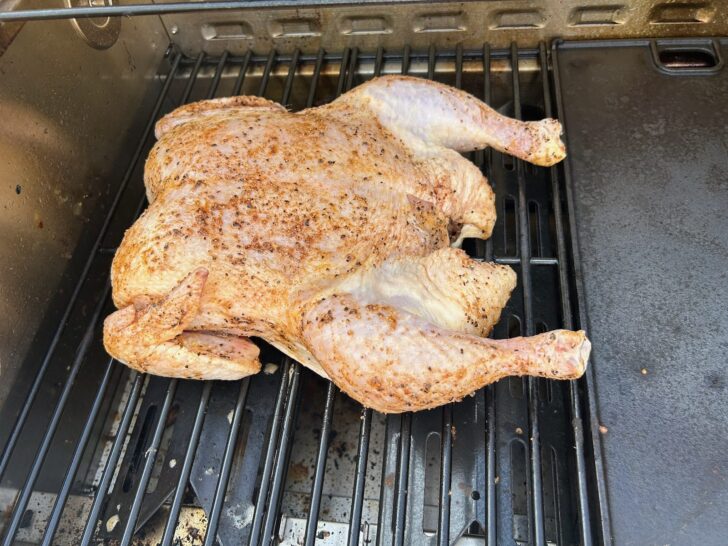 spatchcocked chicken on the grill
