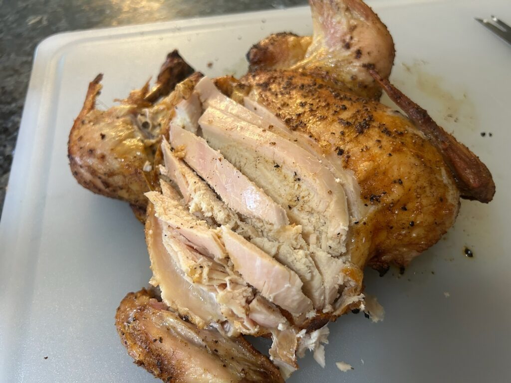 carving a spatchcock chicken