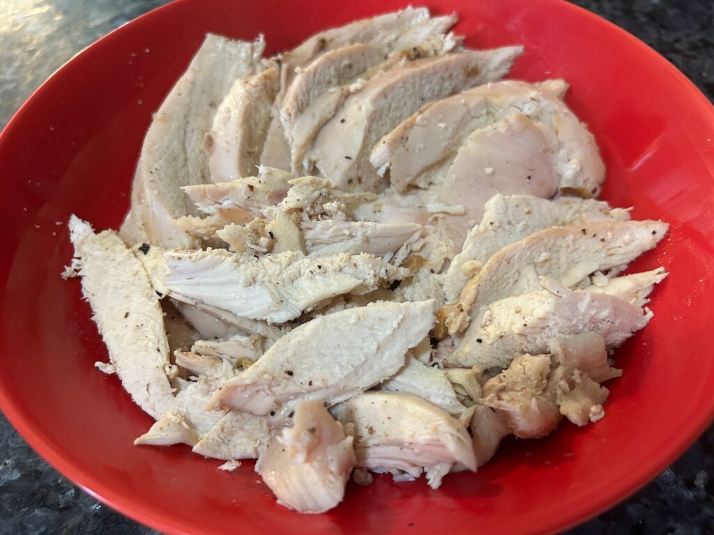 Sliced white meat from spatchcock chicken