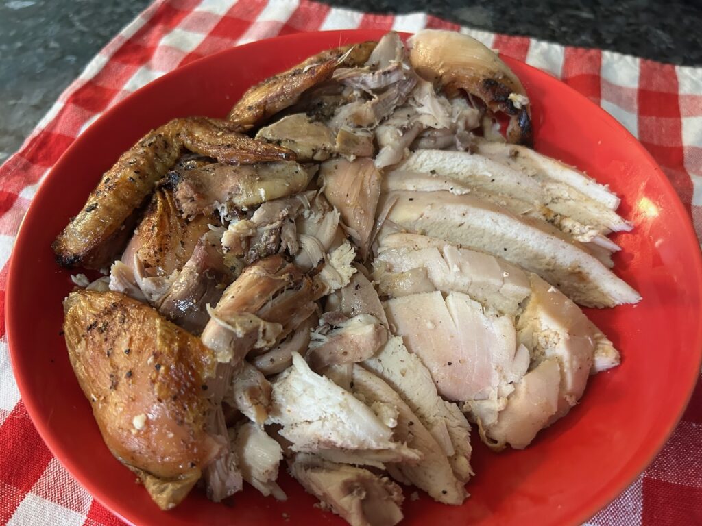 White and dark meat from spatchcocked chicken