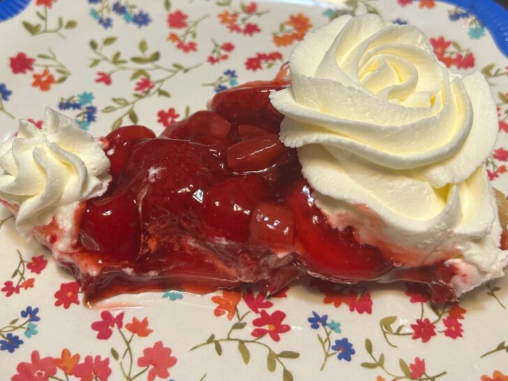 slice of no-bake strawberry cream pie