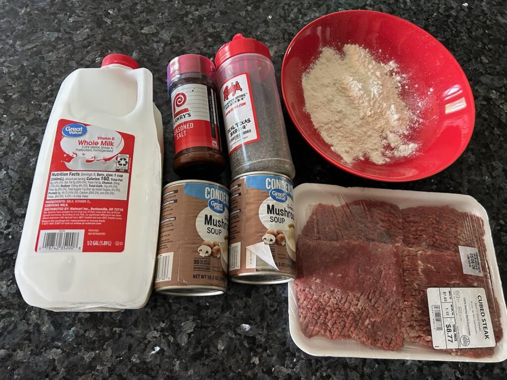 Smothered Round Steak with Mushroom Gravy ingredients