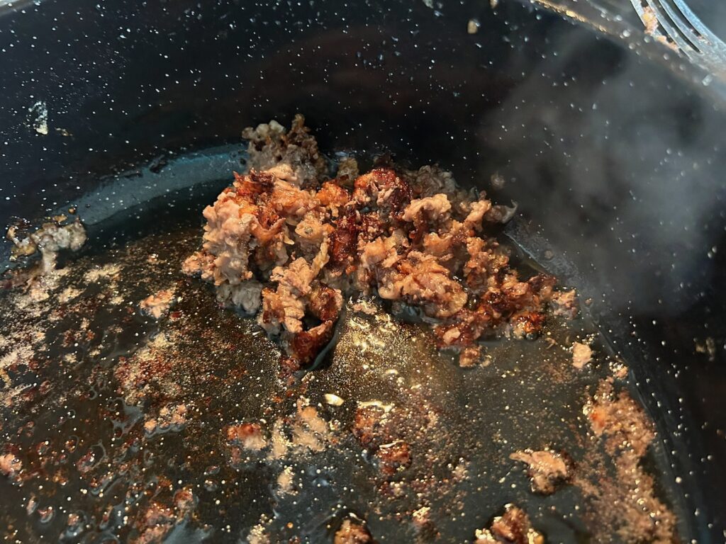 fried flour bits in pan